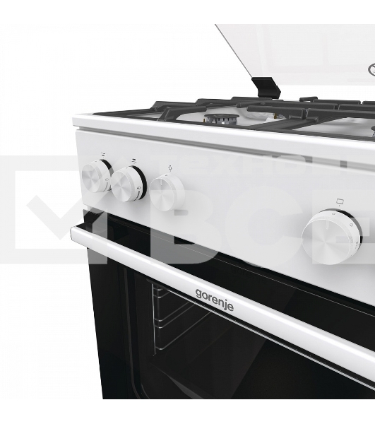 Газовая плита Gorenje GG6A11WF, белый, автоматический электроподжиг варочной поверхности и духовки, чугунные решетки