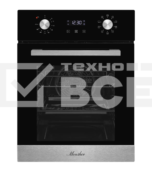 Духовой шкаф электрический Monsher MOE 4592 Acier ширина 45 см, High-Tech, 50 л, гидролизная очистка, 9 режимов, черный/нерж. сталь