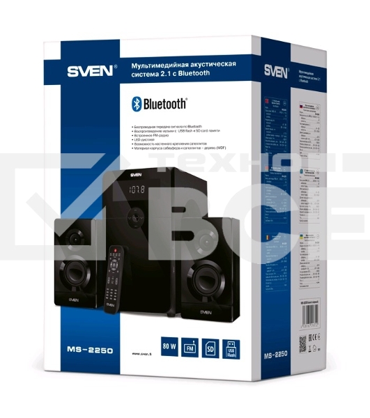 Акустическая система 2.1 SVEN MS-2250 / 80 Watt / ~230V 50Hz / Bluetooth / Black