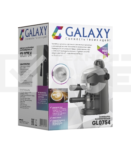 Кофеварка рожковая Galaxy Line GL 0754 черный, исп. кофе - молотый, 0.24 л, 900 Вт, 5 Бар.