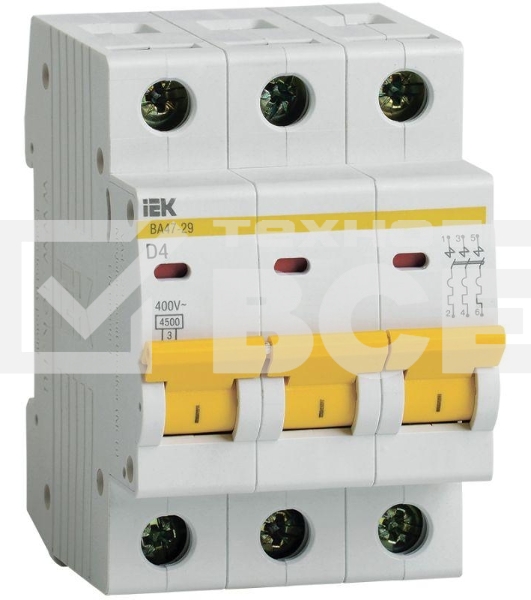 Выключатель автоматический модульный 3п D 4А 4.5кА ВА47-29 ИЭК MVA20-3-004-D