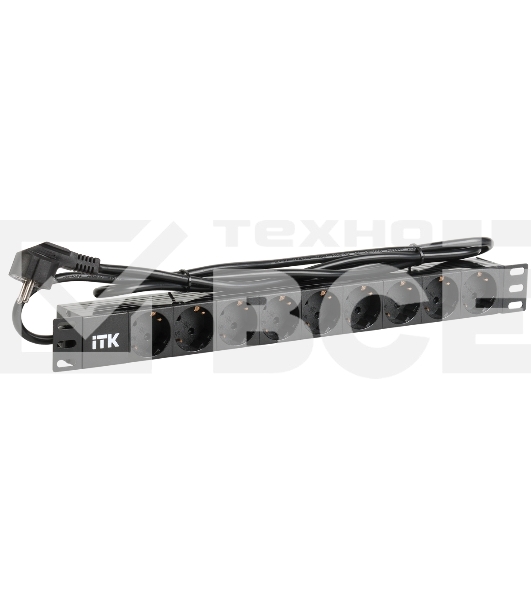 Блок ITK PDU 9 розеток DIN49440 (нем. cтанд.) 1U, шнур 2м вилка DIN49441 (нем. станд.), профиль из ПВХ, черный
