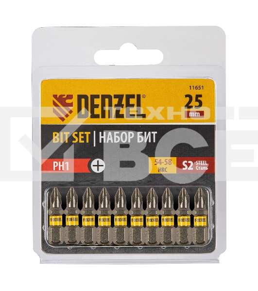 Набор бит PH1х25, сталь S2, шестигранный профиль, 10 шт. Denzel