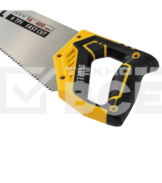 Ножовка по дереву Denzel 400 мм, 11 TPI, зуб 3D, двухкомпонентная рукоятка