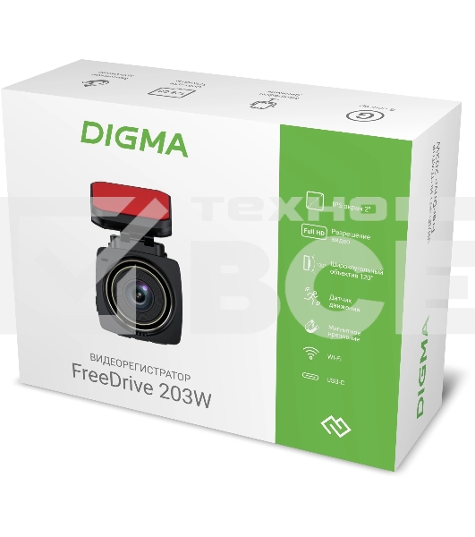 Видеорегистратор Digma FreeDrive 203W черный 2Mpix 1080x1920 1080p 120гр. MSTAR 8336