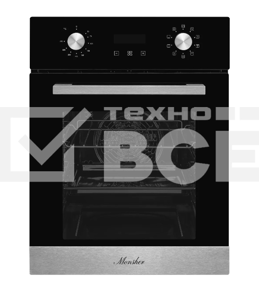 Духовой шкаф электрический Monsher MOE 4592 Acier ширина 45 см, High-Tech, 50 л, гидролизная очистка, 9 режимов, черный/нерж. сталь