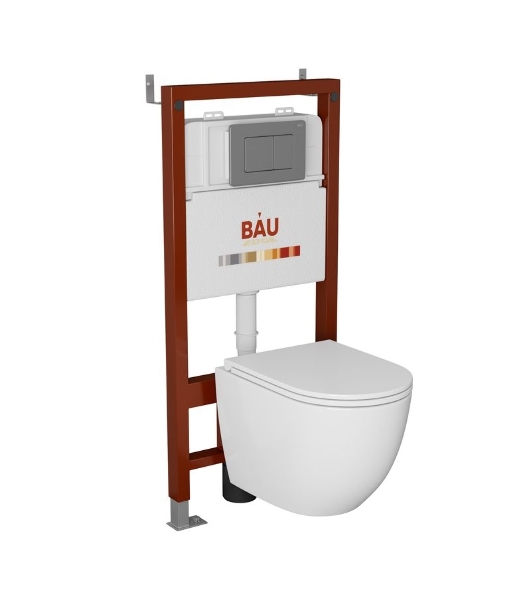 Комплект BAU 6 в 1: инсталляция BAU PRO, унитаз подвесной безободковый торнадо обратного потока Bau Dream 52х36 Hurricane-2, сиденье дюропласт микролифт, кнопка смыва Gun Grey, темно-серый металлик