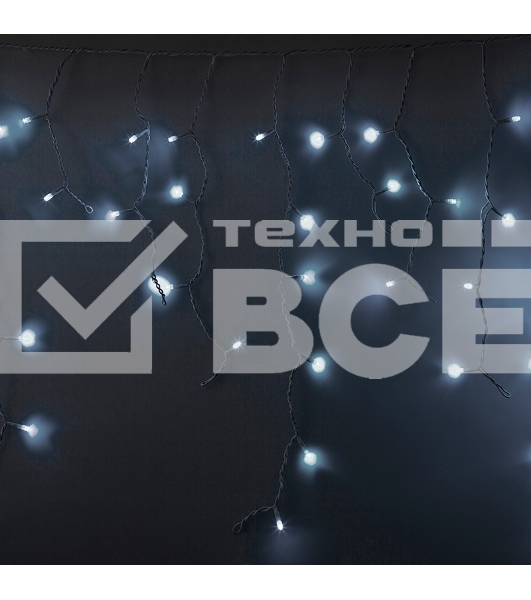 Гирлянда Айсикл (бахрома) светодиодный, 5,6 х 0,9 м, с эффектом мерцания, БЕЛЫЙ провод 