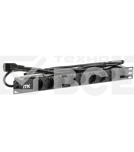 Блок ITK PDU 9 розеток DIN49440 (нем. cтанд.) 1U, шнур 2м вилка DIN49441 (нем. станд.), профиль из ПВХ, черный