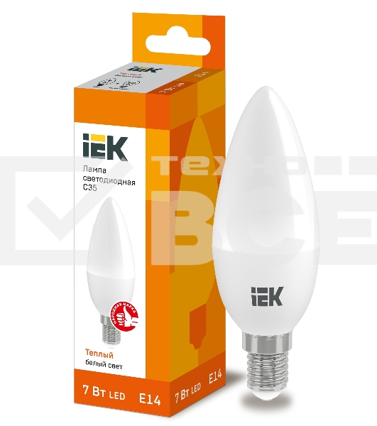 Лампа Iek LLE-C35-7-230-30-E14 светодиодная ECO C35 свеча 7Вт 230В 3000К E14 IEK