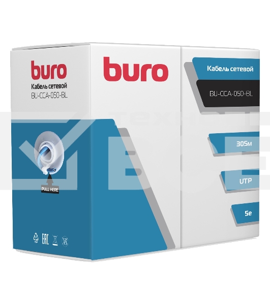 Кабель сетевой Buro BU-CCA-050-BL UTP 4 пары cat5E solid 0.50мм CCA 305м синий