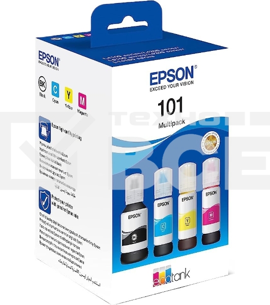 Чернила оригинальные Epson 101 / C13T03V64A мультипак, черный 127 мл., голубой, пурпурный, желтый - 210 мл. для Epson