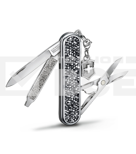 Нож перочинный Victorinox Classic Brilliant Crystal (0.6221.35) 58мм 5 функций черный/серебристый подар.коробка