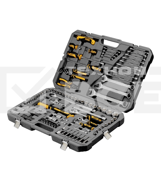 Набор инструментов Denzel 1/2', 1/4', CrV, S2, пластиковый кейс, 122 предмета