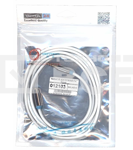 Кабель Vention 3.5 Jack-3.5 Socket 2 m белый круглый