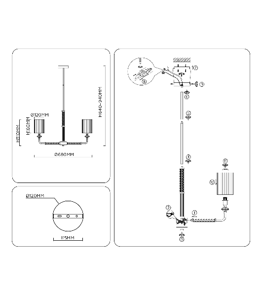 Люстра Ambrella light LH71500/5 BS/FR латунь/белый матовый E14*5 max 40W D680*640