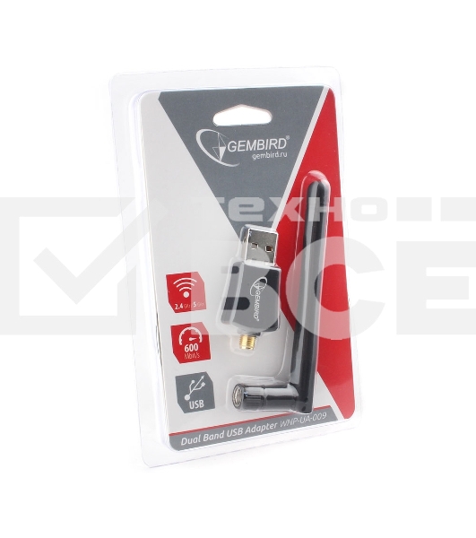 Сетевой двухдиапазонный Wi-Fi USB-адаптер Gembird 600 Мбит, USB, 802.11b/g/n/ac/а