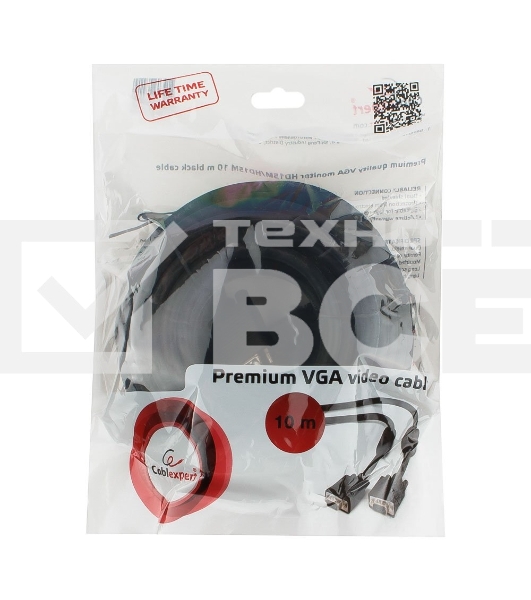 Кабель Gembird/Cablexpert CC-PPVGA-10M-B, Кабель VGA Premium , 15M/15M, 10м, черный, тройной экран, феррит.кольца