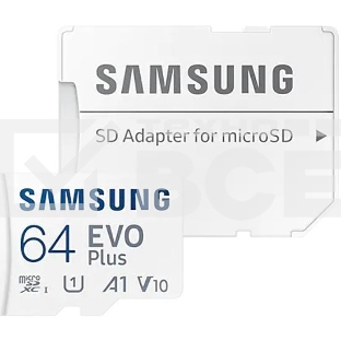 Флеш карта microSDXC 64GB Samsung EVO Plus Memory Card Samsung UHS-I U1 Class 10, Adapter, 130 MB/s, 10000 циклов, - 25°C to 85°C, RTL Samsung MB-MC64KA