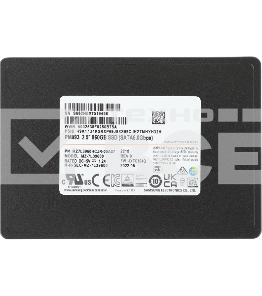 Накопитель SSD Samsung PM893, 960Gb, SATA III, 2.5