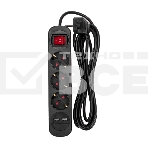 Удлинитель STANDARD 3 гнезда, 3м, 3х1,0мм², с/з, с выключателем, 2 USB, черный Rexant, фото3