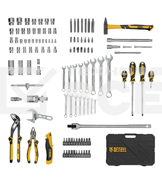 Набор инструментов Denzel 1/2', 1/4', CrV, S2, пластиковый кейс, 122 предмета
