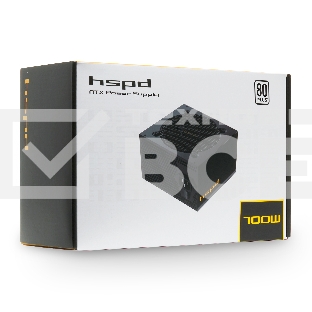 Блок питания HSPD, 700W 80 PLUS  White (ATX, 2.52, Non-modular, 1x24(20+4)pin 500mm, 1xCPU 8(4+4)pin 550mm, 1xPCIe*2 8(6+2)pin 500+150mm, 2xSATA*3 400+150+150mm, 1xMOLEX4pin*3 400+150+150mm , Active, 120x120mm, 150x140x86mm, APFC, OVP, UVP, SCP, OPP, NLO,