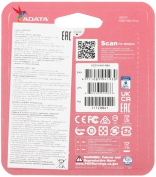 Флешка USB ADATA UC310 (UC310-64G-RBK), 64Gb, USB 3.2, R/W 100/30, черный