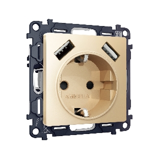 Комплект механизма электрической розетки ALFA Шампань 2USB A+A 18W (быстрая зарядка) с/з QUANT (AP6090, VM155) MA609010