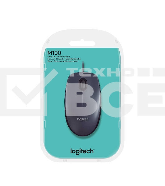 Мышь проводная Logitech M100/100R DARK/GREY (темно-серая/черная), 1000 dpi, USB, кнопки - 3