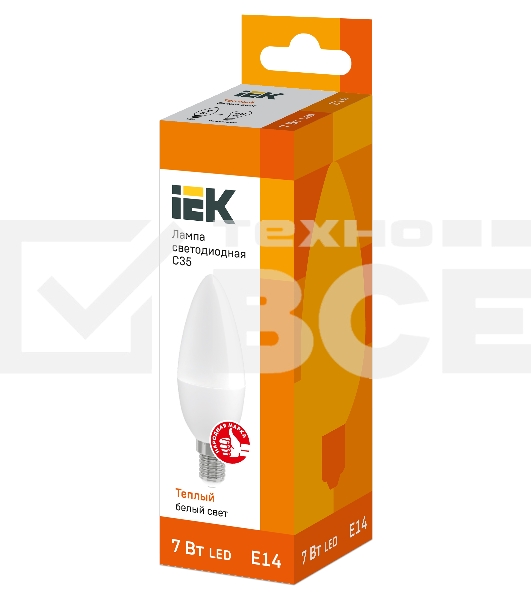 Лампа Iek LLE-C35-7-230-30-E14 светодиодная ECO C35 свеча 7Вт 230В 3000К E14 IEK