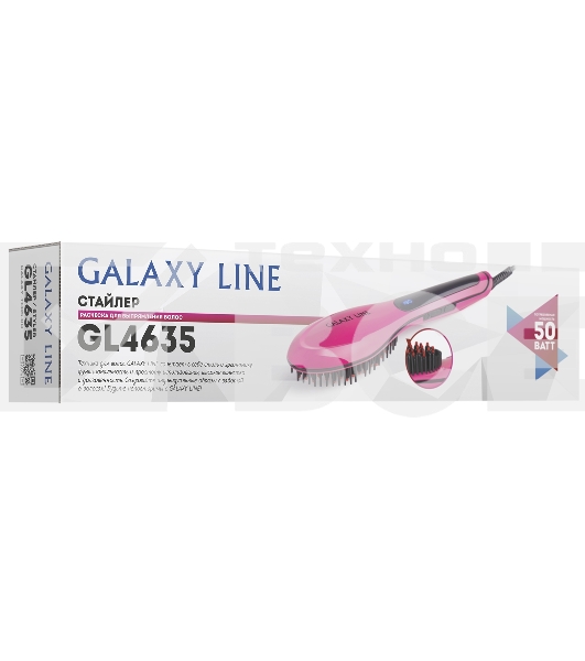 Стайлер Galaxy Line GL 4635, розовый, 50 Вт, керамическое покрытие рабочей поверхности, регулятор температурных режимов (80-230 С), светодиодный дисплей с индикацией температурных режимов, массажные зубчики для улучшения кровообращения кожи головы и стиму