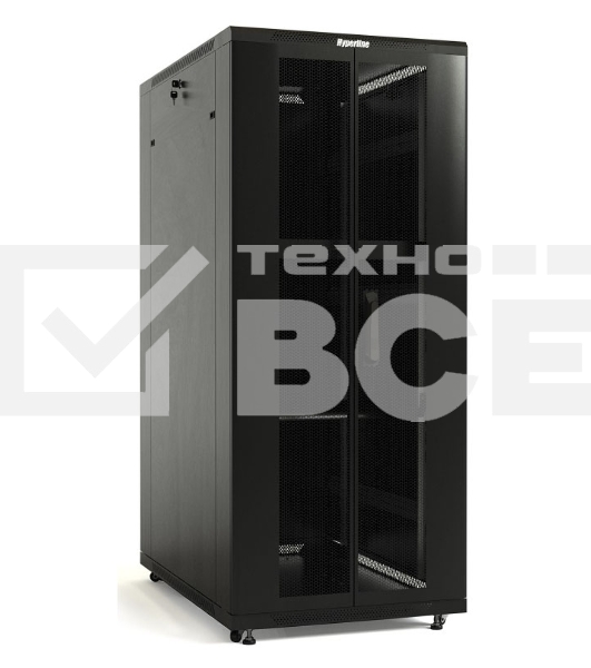 Шкаф серверный Hyperline (TTB-4266-DD-RAL9004) напольный 42U 600x600мм пер.дв.перфор.2ств. задн.дв.перфор.2-хст. 2 бок.пан. 800кг черный 510мм IP20 сталь