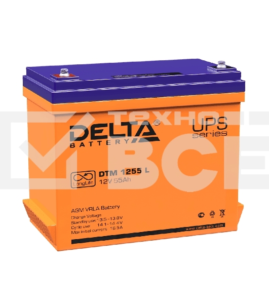 Аккумуляторная батарея Delta DTM 1255 L напряжение 12В, емкость 55Ач (239x132x210mm)