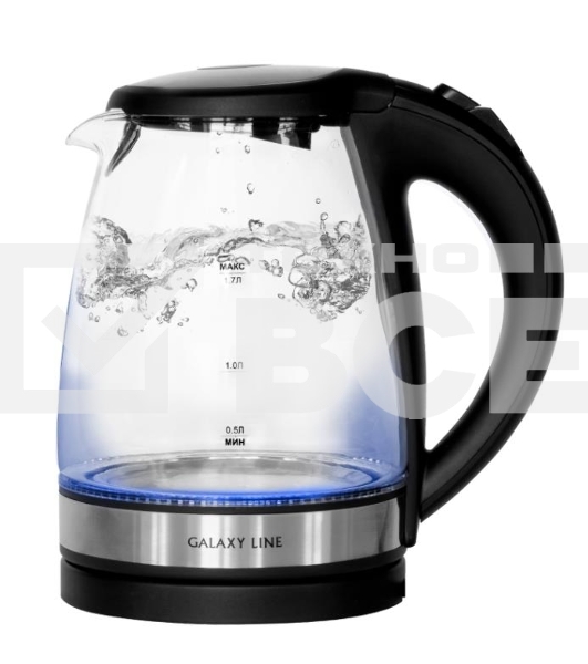 Чайник электрический Galaxy Line GL 0560, черный, стекло, 2200 Вт, 1,7 л, LED-подсветка