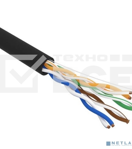 Кабель витая пара U/UTP, CAT 5e, PE, 4PR, 24AWG, OUTDOOR, SOLID, черный, 305м, РФ Rexant