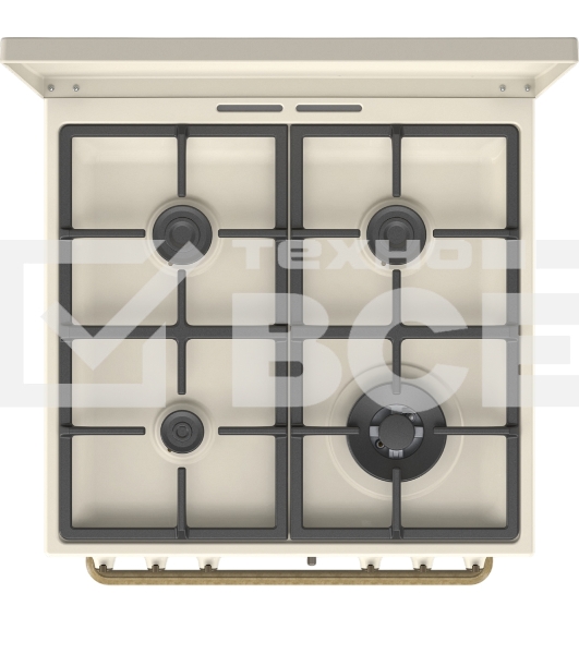 Газовая плита Gorenje GKS6C71CLI, электрическая духовка, металлическая крышка, чугун, слоновая кость