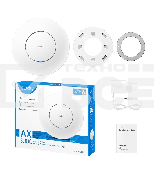 Точка доступа AX3000 Dual Band Ceiling Mount Wi-Fi 6 Access Point, Chipset MT7981, 802.11ax/ac/a/b/g/n, 2402Mbps at 5GHz + 574Mbps at 2.4GHz, 1 x 2.5G RJ45 Port, MU-MIMO, Support 12V DC or  802.3at PoE or Passive PoE, Internal Antennas, 48V passive PoE ad