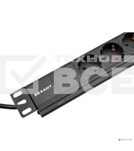 Блок распределения питания Rexant для 19' шкафов, горизонтальный, 9 розеток СЕЕ 7/4, 16A, без выкл, алюм корп, шнур 2м, вилка СЕЕ 7/7
