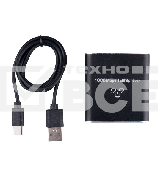 Сплиттер-разветвитель Cablexpert с питанием, 1 порт RJ45 -> 2 порта RJ45 100/1000Mbps, NCA-SP-03, коробка