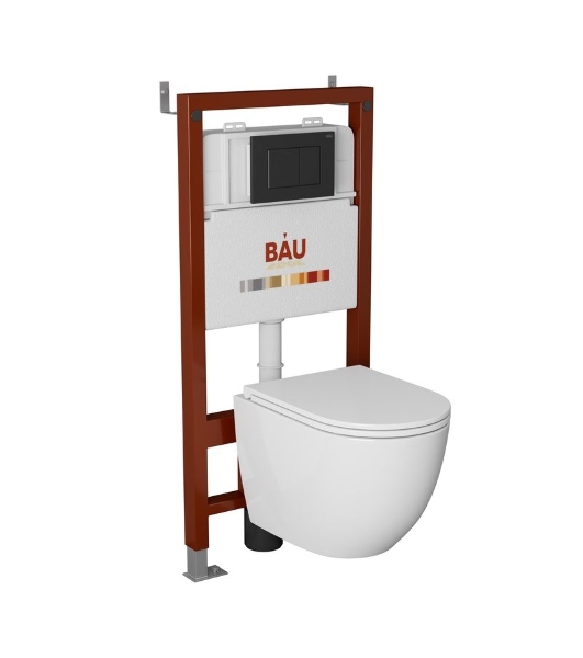Комплект BAU 6 в 1: инсталляция BAU PRO, унитаз подвесной торнадо Bau Dream Hurricane-2, сиденье дюропласт микролифт, клавиша BAU Stil, черный матовый