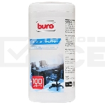 Салфетки Buro BU-Tsurl, 100 шт. для пластиковых поверхностей и офисной мебели туба 100шт влажных, фото 1