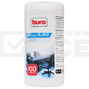Салфетки Buro BU-Tsurl, 100 шт. для пластиковых поверхностей и офисной мебели туба 100шт влажных