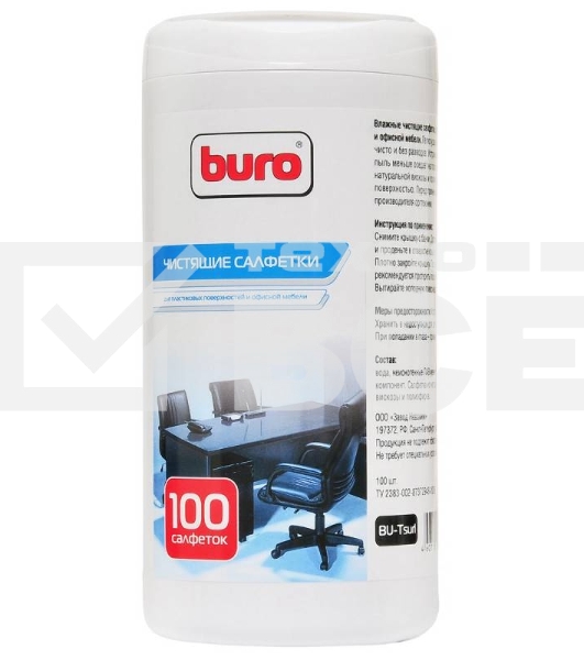 Салфетки Buro BU-Tsurl, 100 шт. для пластиковых поверхностей и офисной мебели туба 100шт влажных