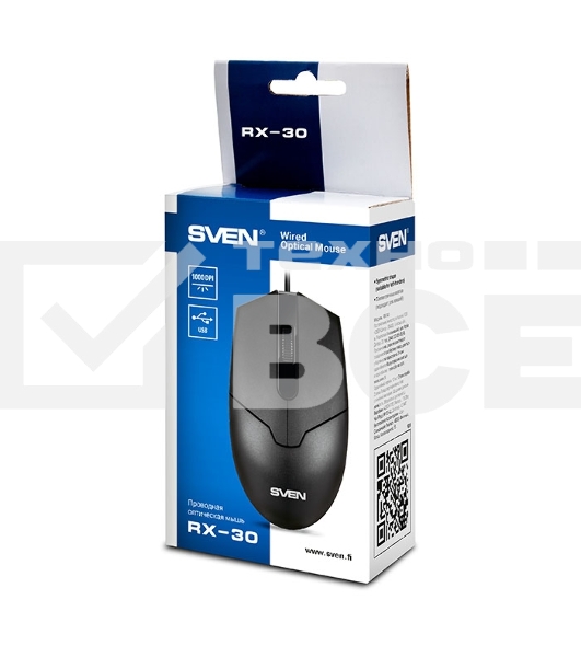 Мышь проводная SVEN RX-30 черный, 1000 dpi, USB, кнопки - 3