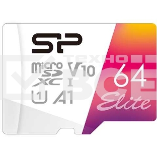 Флеш карта microSD 64GB Silicon Power Elite A1 microSDXC Class 10 UHS-I U3 100 Mb/s (SD адаптер)