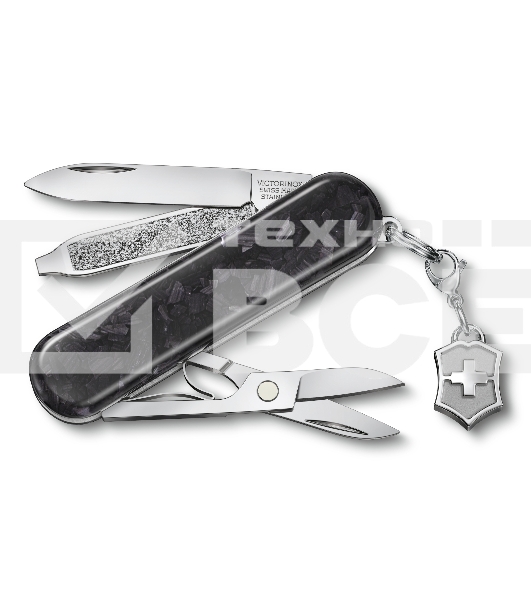 Нож перочинный Victorinox Classic Brilliant Carbon (0.6221.90) 58мм 5 функций черный/серебристый подар.коробка
