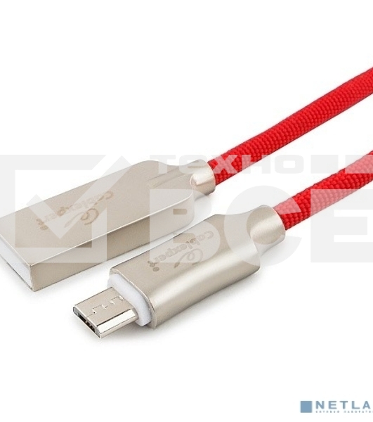 Кабель USB 2.0 Cablexpert CC-P-mUSB02R-1.8M, AM/microB, серия Platinum, длина 1.8м, красный, блистер