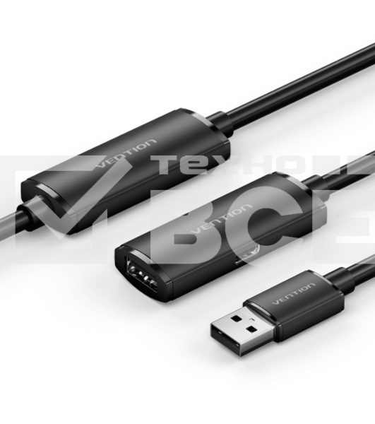 Активный кабель-удлинитель Vention USB 2.0 AM/AF с усилителем - 15м Черный