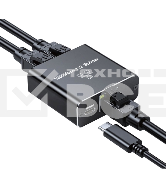 Сплиттер-разветвитель Cablexpert с питанием, 1 порт RJ45 -> 2 порта RJ45 100/1000Mbps, NCA-SP-03, коробка